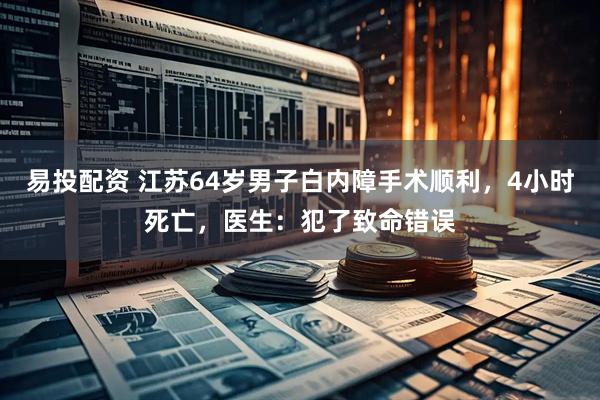 易投配资 江苏64岁男子白内障手术顺利，4小时死亡，医生：犯了致命错误